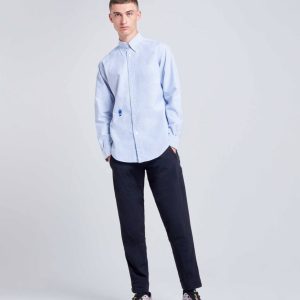 Chemise Oxford col boutonné à rayures bleues